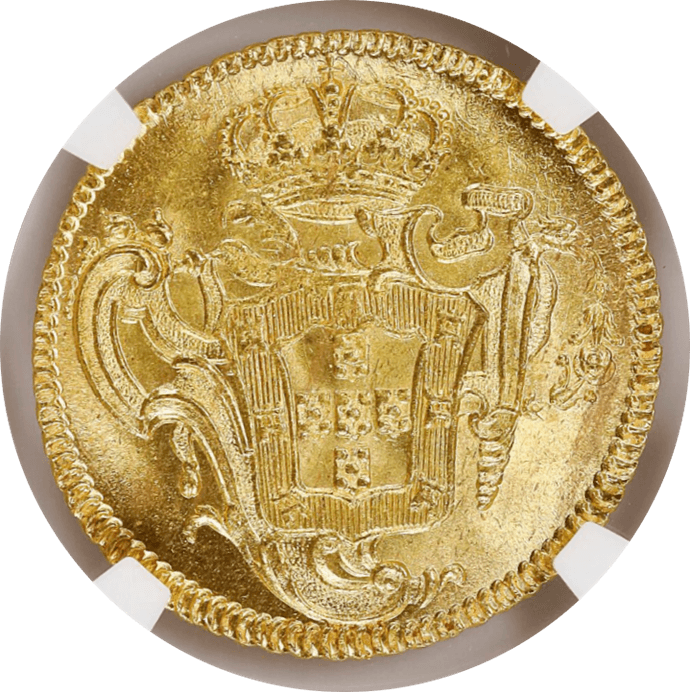 【MS64】1757年 ポルトガル領ブラジル  ジョゼ1世 6400レイス 金貨(裏)