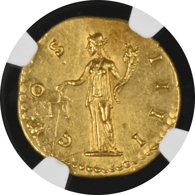 【MS 5/5-3/5  Fine Style】138年?161年 古代ローマ  アントニヌス・ピウス アウレウス金貨(裏)