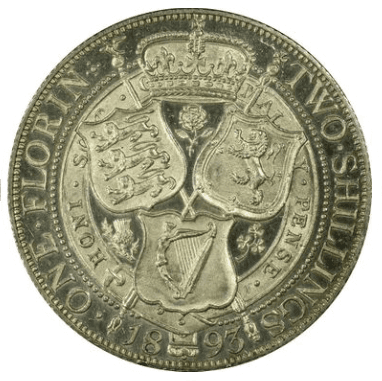 【PR61 CAMEO】1893年 イギリス　ビクトリア女王 フローリン銀貨(裏)