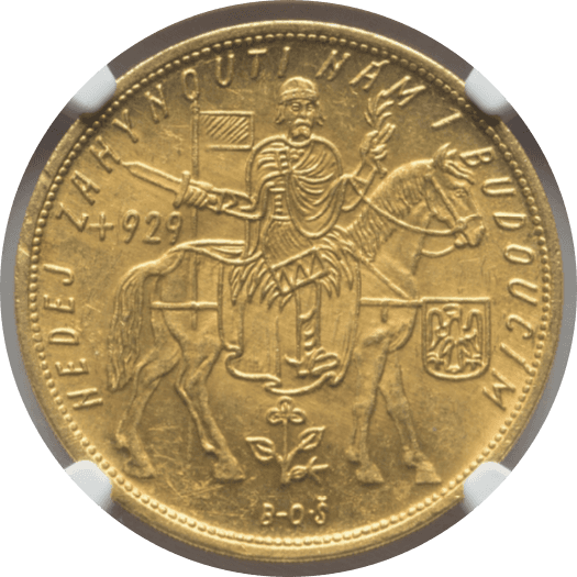 【MS63】1934年  チェコスロバキア 5ダカット金貨(表)