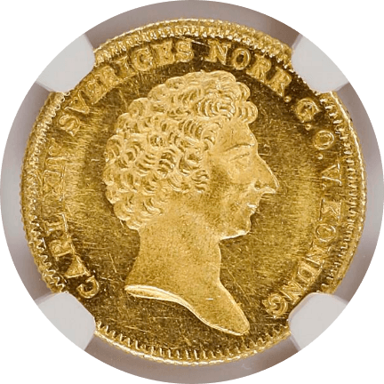 【MS63+】1841年 スウェーデン カール14世ヨハン 1ダカット金貨(表)