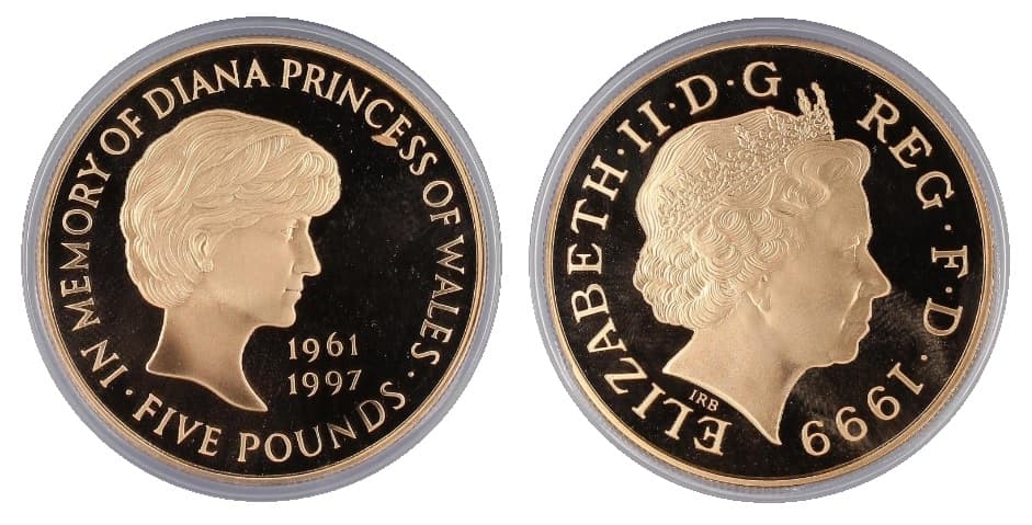 【PR69 DEEP CAMEO】1999年 イギリス　ダイアナ追悼　5ポンド金貨