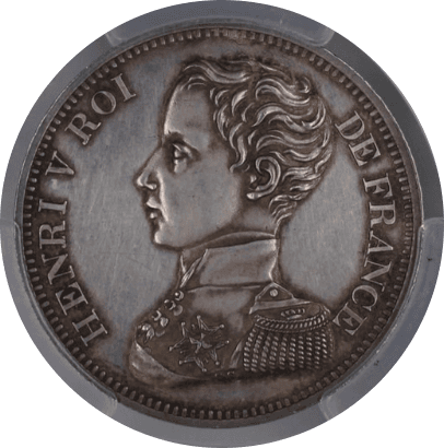 【SP61】1831年 フランス アンリ5世 5フラン銀貨 ハイレリーフ 試鋳貨(表)