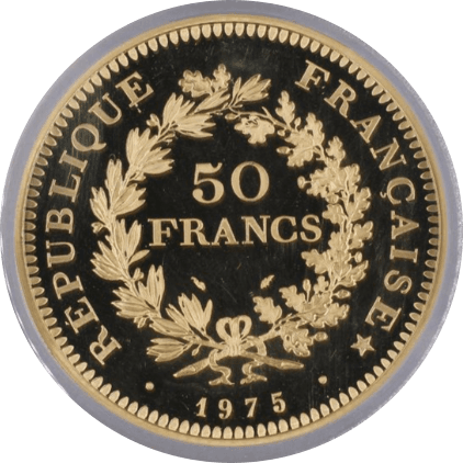 【SP67】1975年 フランス ヘラクレス ピエフォー 50フラン金貨(裏)
