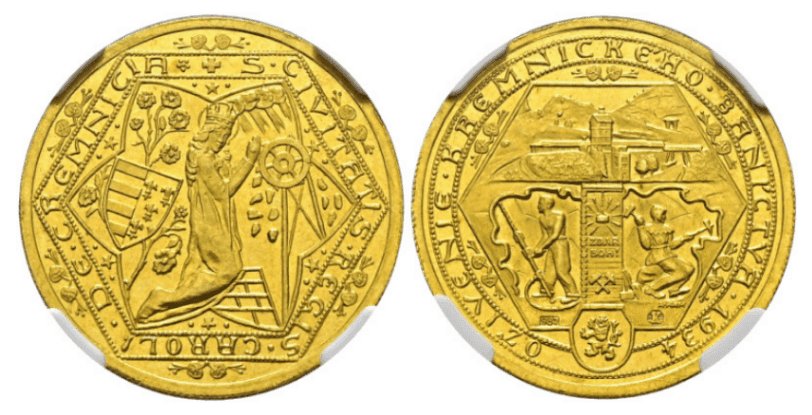 【MS65 PL】1934年 チェコスロバキア クレムニツァ鉱山再開記念  2ダカット金貨