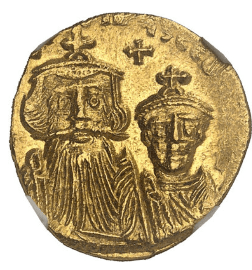 【MS 3/5-4/5】654年?668年 ビザンツ帝国 コンスタンス2世 コンスタンティヌス4世 ソリダス 金貨(表)