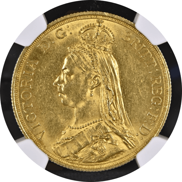 【MS62】1887年 イギリス ヴィクトリア女王 ジュビリーヘッド 2ポンド金貨(表)