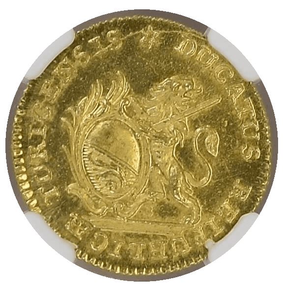 【MS67 PL】1810年 スイス チューリッヒ ダカット金貨(表)