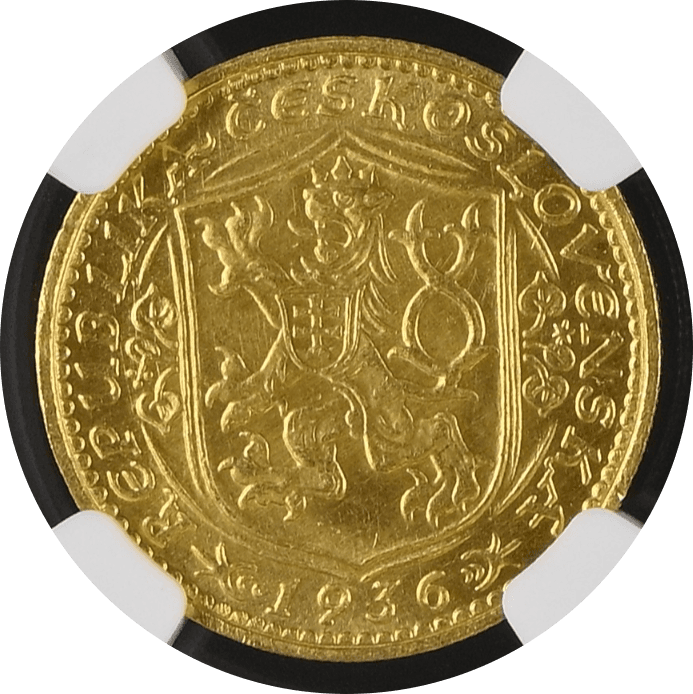 【MS66+】1936年 チェコスロバキア  1ダカット金貨(裏)