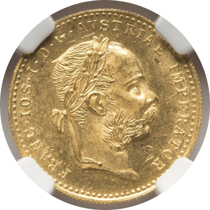【MS63】1915年 オーストリア フランツ・ヨーゼフ1世 リストライク 1ダカット金貨(表)