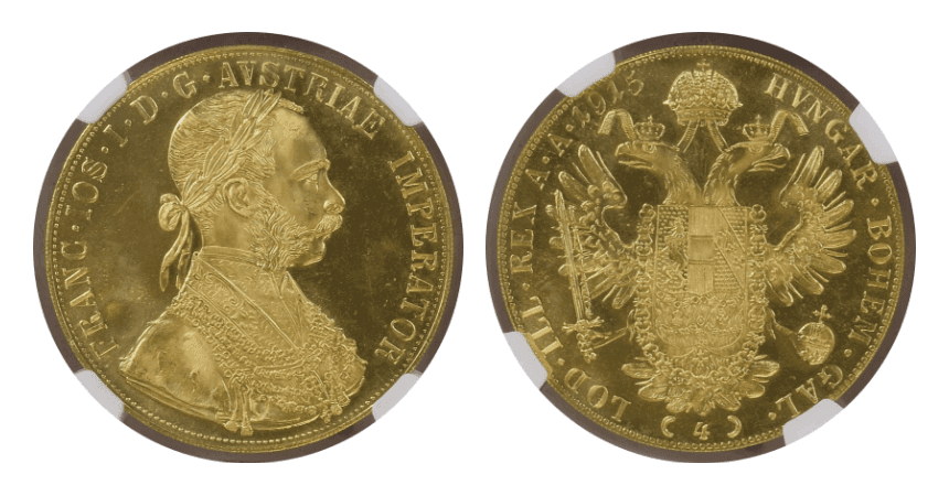 【MS 68】1915年 オーストリア フランツ・ヨーゼフ1世 リストライク 4ダカット金貨