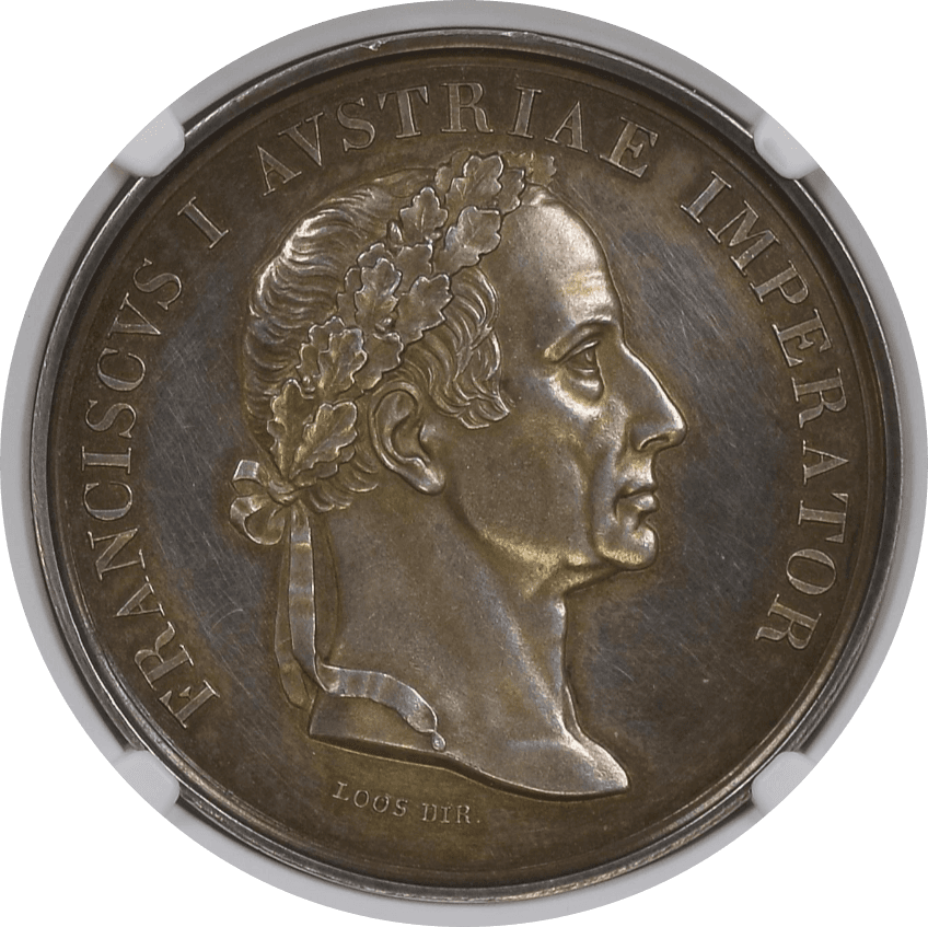 【MS62】1835年  オーストリア フェルディナンド1世 神聖ローマ帝国フランツ2世 追悼 銀メダル(表)