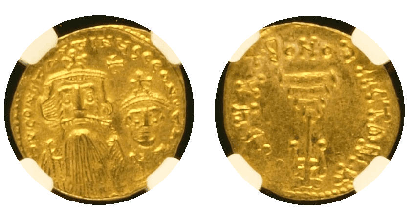【MS 4/5 2/5】654年?668年 ビザンツ帝国 コンスタンティノス2世と4世 ソリダス金貨(表)
