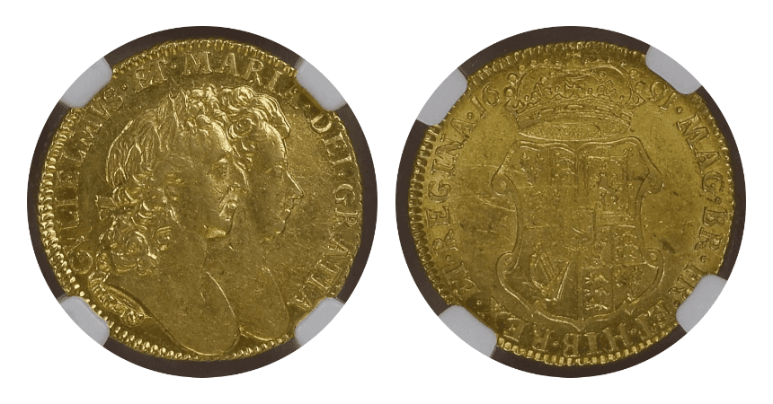 【MS 61】1691年 イギリス ウィリアム&メアリー 1ギニー金貨
