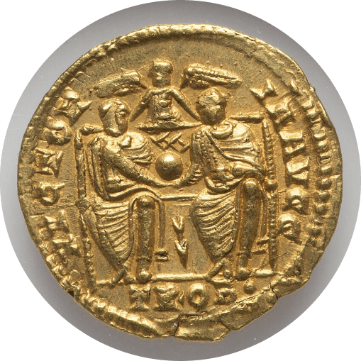 【AU 4/5 4/5】364年?378年 ビザンツ帝国（東ローマ帝国） ウァレンス皇帝  ソリダス金貨(裏)