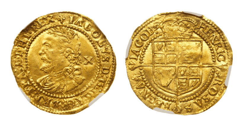 【AU55】1613年 イギリス ジェームズ1世 1/2ローレル金貨