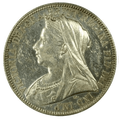 【PR61 CAMEO】1893年 イギリス　ビクトリア女王 フローリン銀貨(表)