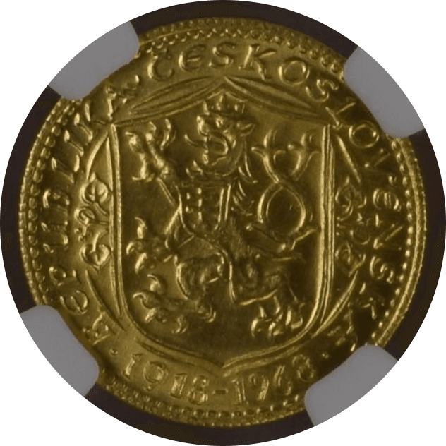 【MS67】1968年 チェコスロバキア 建国50周年記念 1ダカット金貨(裏)