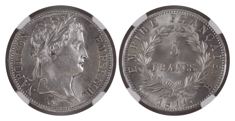 【MS62】1811年 フランス  第一帝政 ナポレオン1世 5フラン銀貨