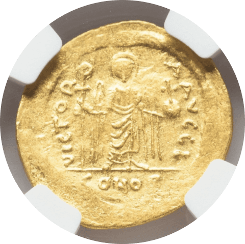 【AU 4/5 3/5】602年?610年 ビザンツ帝国 フォカス皇帝 ソリダス金貨(裏)