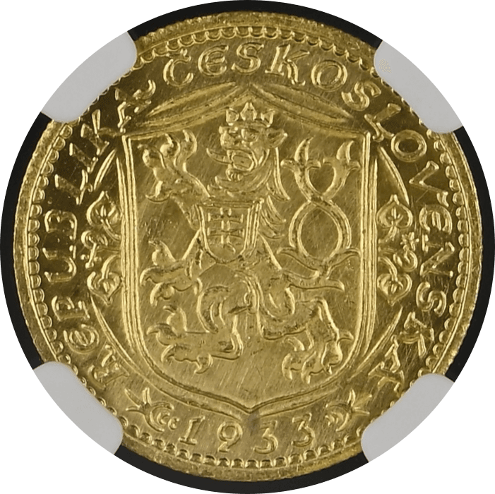 【MS64】1933年 チェコスロバキア  1ダカット金貨(裏)