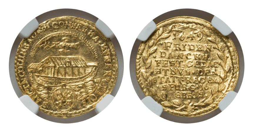 【MS64★】1649年 ドイツ 神聖ローマ帝国  レーゲンスブルク ノアの箱舟  1ダカット金貨