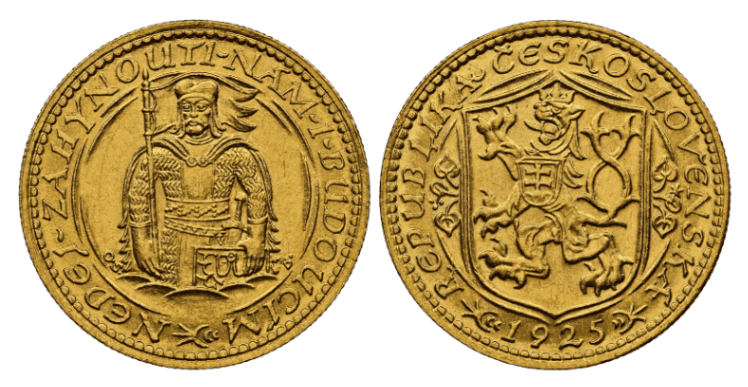 【MS62】1925年  チェコスロバキア 1ダカット金貨