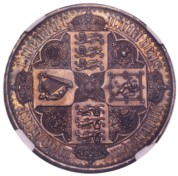 【PF63】1847年 イギリス ヴィクトリア女王 ゴチッククラウン銀貨 アンデシモエッヂ(裏)