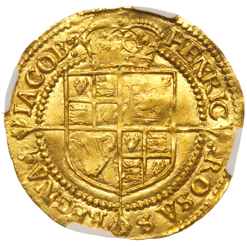 【AU55】1613年 イギリス ジェームズ1世 1/2ローレル金貨(裏)