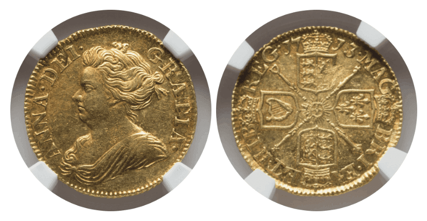 【MS62】1713年 イギリス  アン女王 1/2ギニー金貨