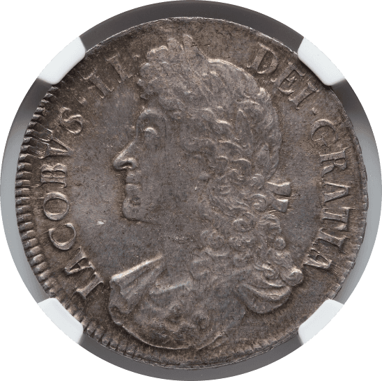 【MS64】1687年 イギリス イングランド ジェームズ2世 クラウン銀貨(表)