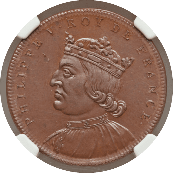 【MS66 BN】1830年?1848年 フランス フィリップ5世（在位1293年?1322年）銅メダル(表)