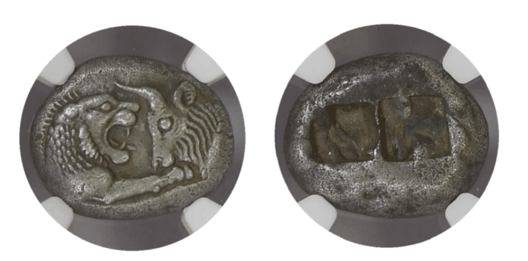 【AU★ 5/5 4/5】紀元前561年〜546年 古代リディア王国 クロイソス王 スターテル銀貨