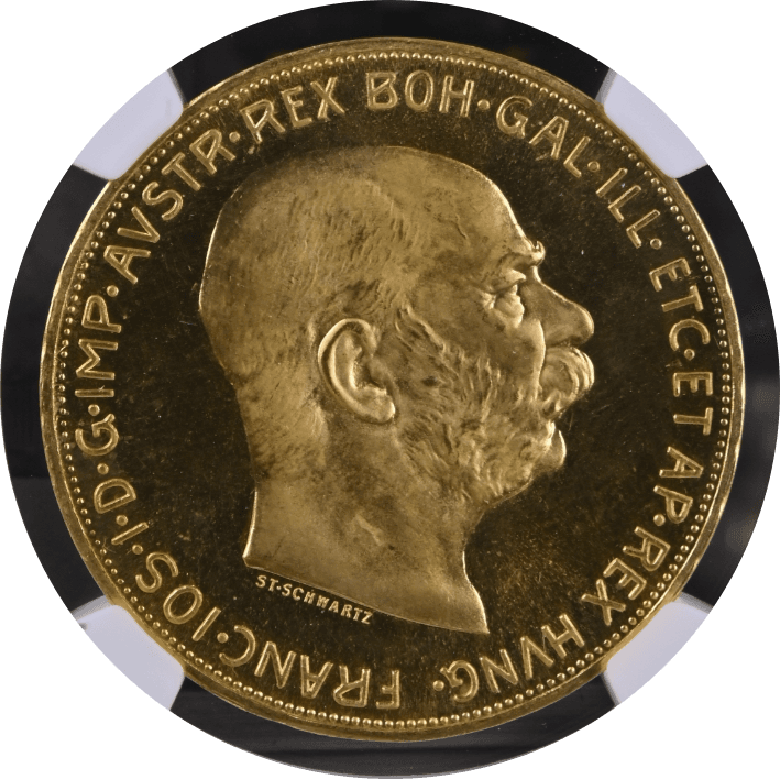 【PF 67 CAMEO】1915年 オーストリア フランツ・ヨーゼフ1世 リストライク 100コロナ金貨(表)