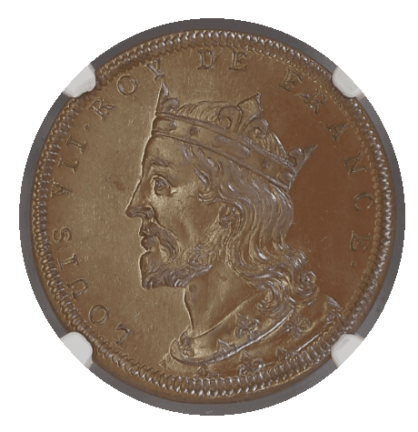 【MS66 BN】1830年?1848年 フランス ルイ7世（在位1119年?1180年）銅メダル(表)