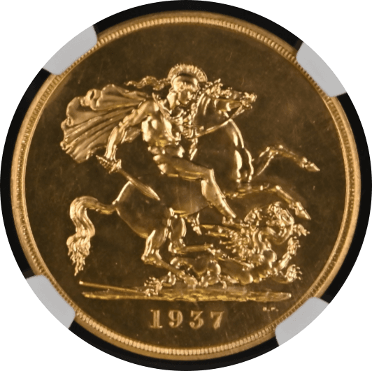 【PF65】1937年 イギリス ジョージ6世 5ソブリン金貨(裏)