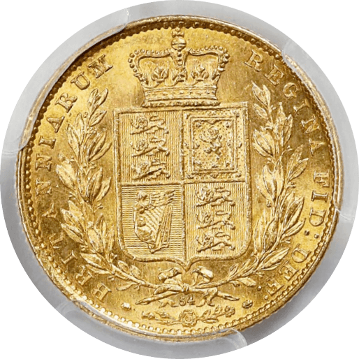 【MS62】1866年 イギリス ヴィクトリア女王 ヤングヘッド 1ソブリン金貨(裏)