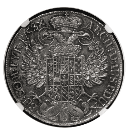 【AU58】1758年 神聖ローマ帝国  オーストリア マリア・テレジア ターラー銀貨(裏)