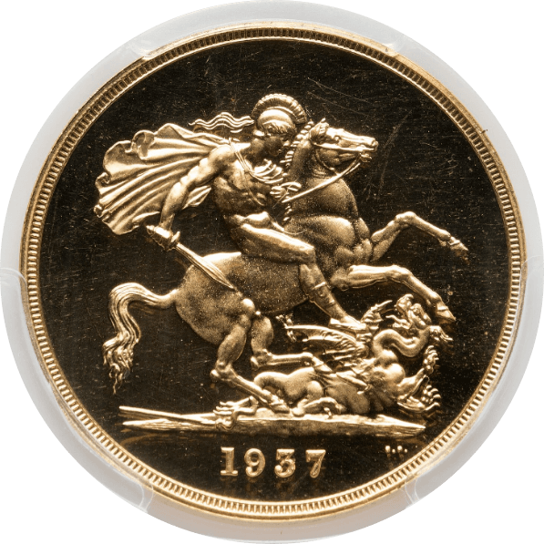 【PR64 CAMEO】1937年 イギリス ジョージ6世 5ポンド金貨(裏)
