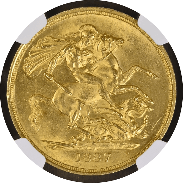 【MS62】1887年 イギリス ヴィクトリア女王 ジュビリーヘッド 2ポンド金貨(裏)