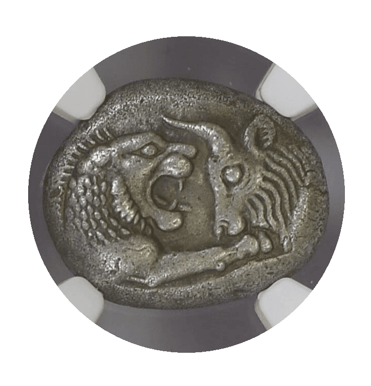 【AU★ 5/5 4/5】紀元前561年〜546年 古代リディア王国 クロイソス王 スターテル銀貨(表)