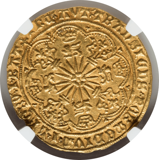 【MS62】1469年?1470年 イギリス エドワード4世 ロイヤル（ローズ・ノーブル）金貨(裏)