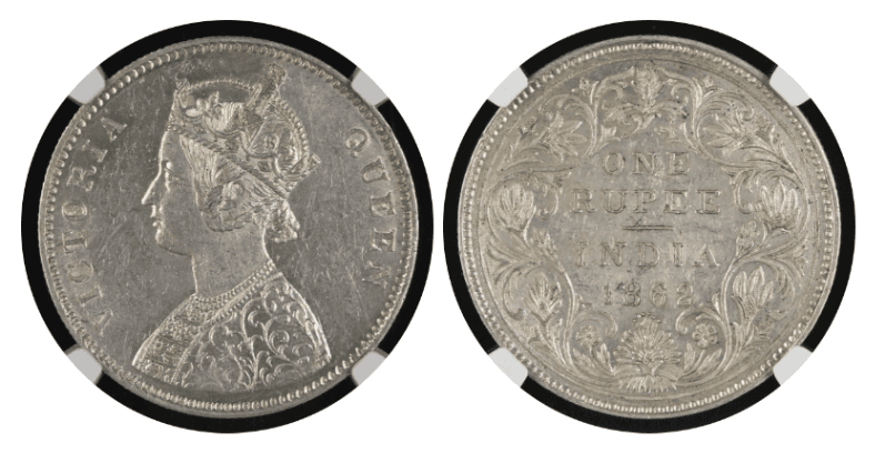 【MS61〜MS62】1862年,1887年 英領インド  ヴィクトリア女王 ルピー銀貨 3枚セット