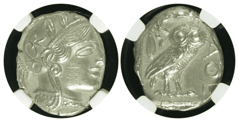 【MS 4/5 4/5】紀元前440年～404年 古代ギリシア アッティカ 女神アテナ テトラドラクマ フクロウ銀貨