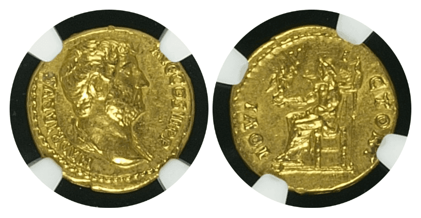 【Ch AU 5/5 4/5 Fine Style】117年〜138年 古代ローマ帝国 ハドリアヌス帝 アウレウス金貨