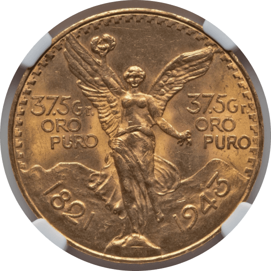 【MS63+】1943年 メキシコ 勝利の女神 50ペソ金貨(表)