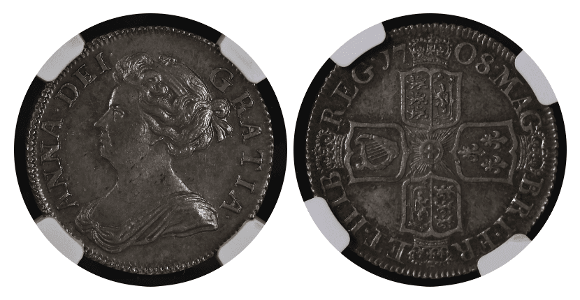【MS63】1708年 イギリス  アン女王 1シリング銀貨