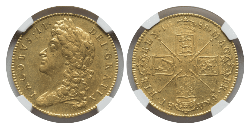 【AU55】1688年 イギリス ジェームズ2世 5ギニー金貨