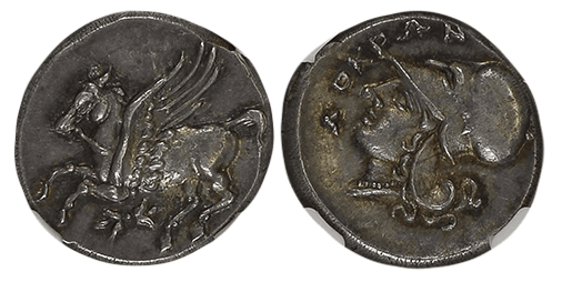 【MS★ 5/5 5/5】紀元前350年?275年 ブルッティウム ロクリ スターテル銀貨(表)