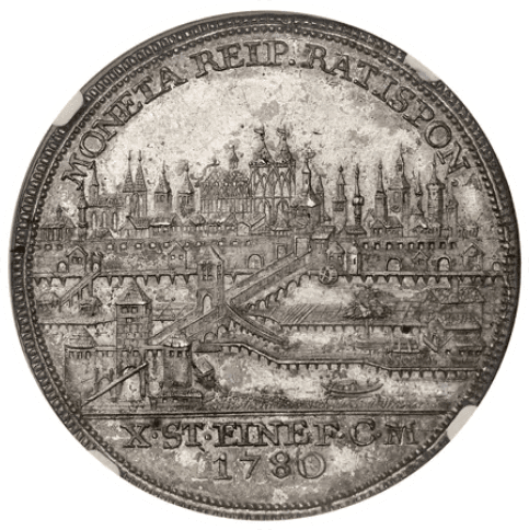 【MS61】1780年 神聖ローマ帝国 ドイツ レーゲンスブルク ヨーゼフ2世  都市景観 ターラー銀貨(裏)